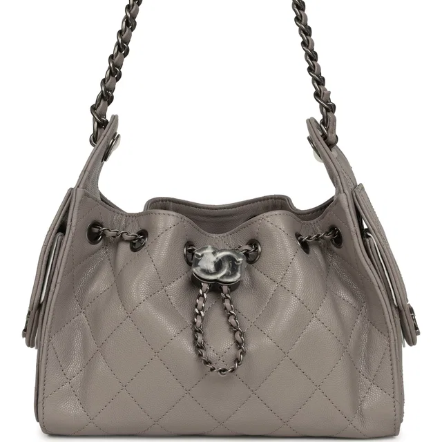 Chanel Mini 25 Hobo Bag Dark Grey Caviar Aged Ruthenium Hardware in Grey Caviar leather from Madison Avenue Couture