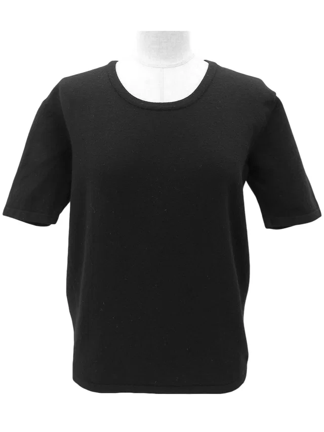 Prada Knitted Short Sleeve Top #42 Black in Black Wool from VINTAGE QOO TOKYO