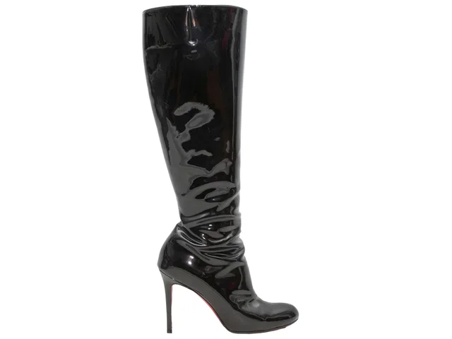 Christian Louboutin Christian Dior Patent Leather Knee-High Heeled Boots Size 39 in Black Patent leather from Designer Revival