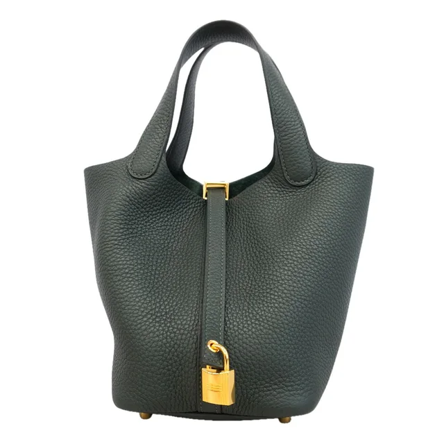 Hermès Handbag Picotin Lock PM Taurillon Clemence Vert Gold in Green Clemence leather from The Reluxe