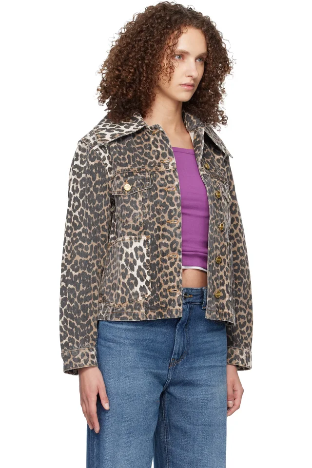 GANNI Brown & Black Leopard Denim Jacket, photo 2 of 4 from SSENSE
