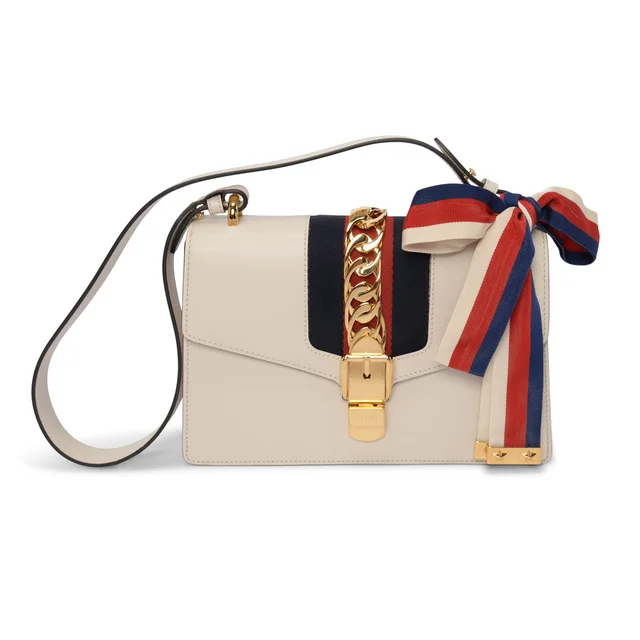 Gucci Small Sylvie Shoulder Bag in White Calfskin from Blue Spinach
