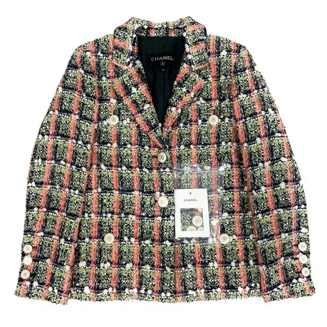 Chanel Line Sequin Mix Jacket CC Logo Button Multicolor in Multicolor Silk from The Reluxe