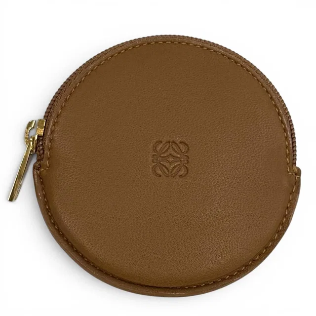 Loewe Sheepskin Anagram Round Zip Leather Coin Case Brown in Brown Leather from The Reluxe