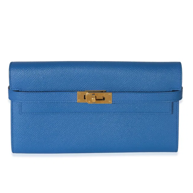 Hermès Bleu Hydra Epsom Kelly Longue Wallet GHW in Blue Epsom leather from myGemma