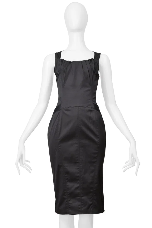 Gucci By Tom Ford Charcoal Grey Buckle Back Dress 2003 in Grey from Resurrection Vintage