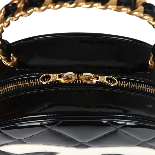 Chanel Vintage Round Vanity Bag Black, White Patent Leather Antique Gold Hardware in Black Patent leather from Madison Avenue Couture, photo 6 of 9