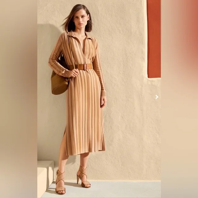 Loro Piana Essaouira Striped Long Sleeve Cashmere Midi Dress Sz Small Tan Brown in neutral|brown Cashmere from Poshmark