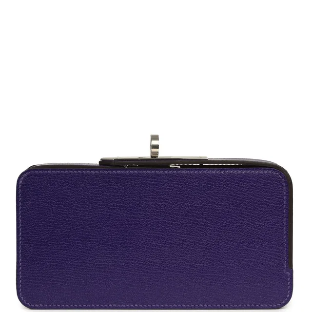 Hermès Sanglons Clutch Purple Chevre Mysore Palladium Hardware in Purple Goatskin from Madison Avenue Couture