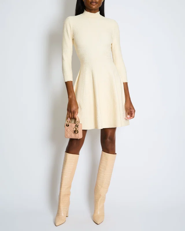 Alexander McQueen Textured Ecru Mid-Length High-Neck Dress Size UK 8 in Silk from Sellier
