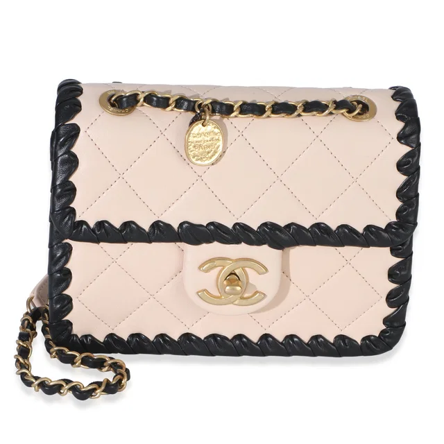 Chanel Black Beige Braided Calfskin Mini My Own Frame Flap Bag Leather Handbag in Black Calfskin from HEWI