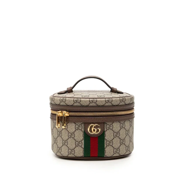 Beige Gucci GG Supreme Web Ophidia Vanity Bag in Beige Calfskin from Designer Revival