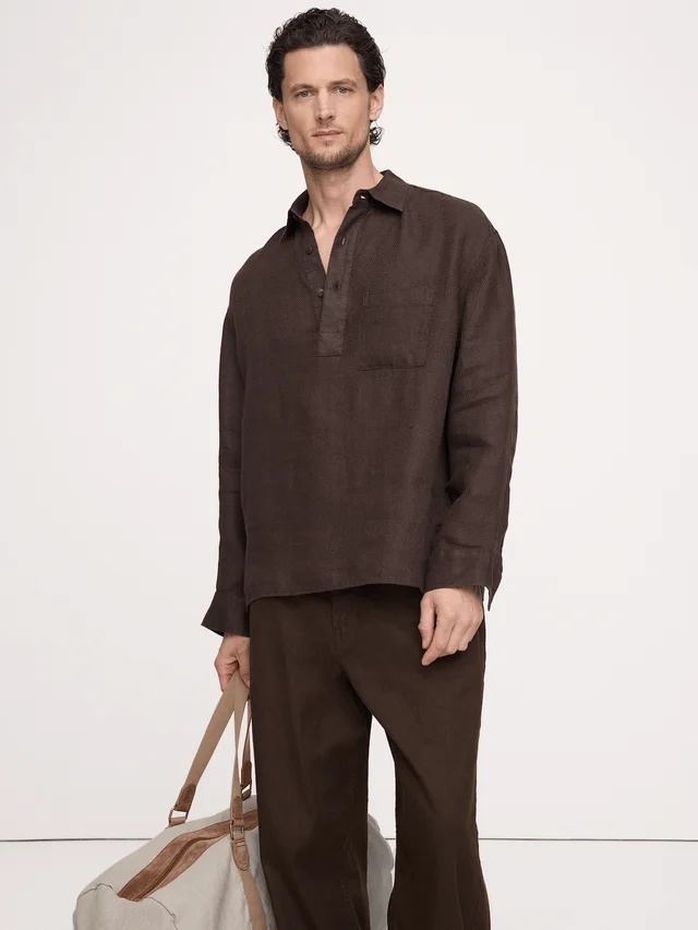 Banana Republic Relaxed-Fit Linen Popover Shirt in Brown from Banana Republic (US), photo 1 of 1