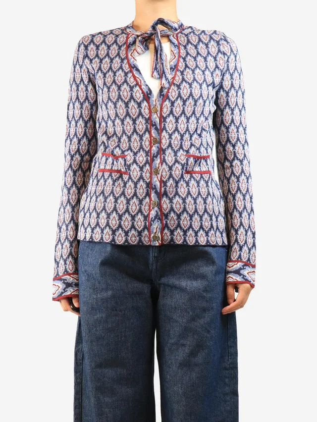Etro Blue jacquard cardigan - size UK 12 in Blue from Sign of the Times