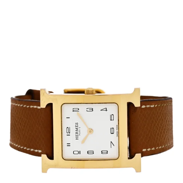 Hermès Stainless Steel Epsom 26mm Heure H Hour Quartz Watch Gold in Gold Epsom leather from FASHIONPHILE, photo 2 of 4