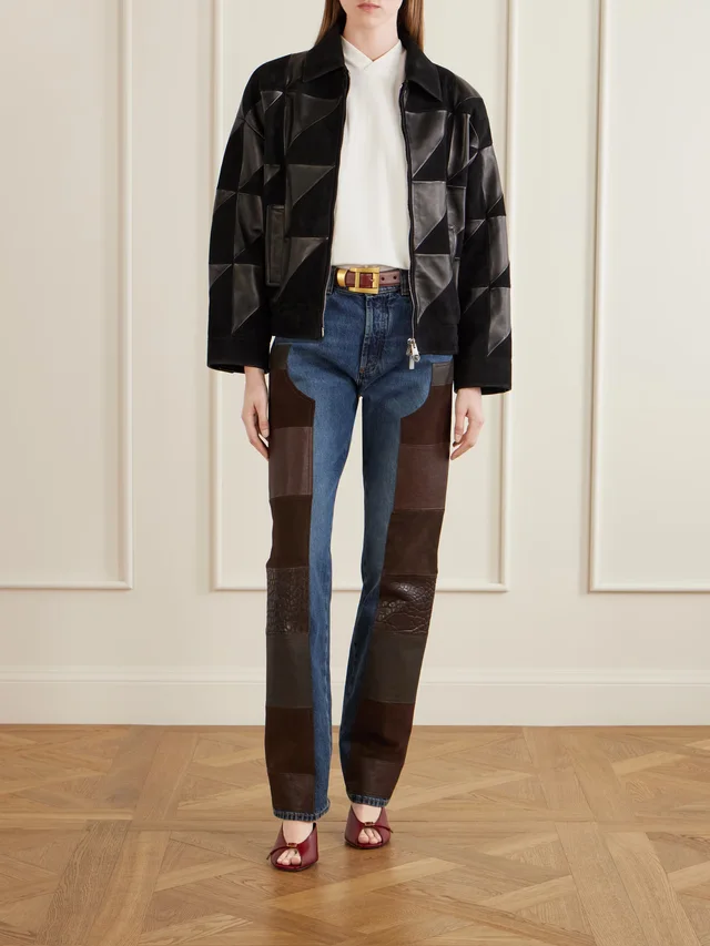 VERSACE Leather-trimmed mid-waist straight-leg jeans in Blue, photo 2 of 2 from NET-A-PORTER (Canada)