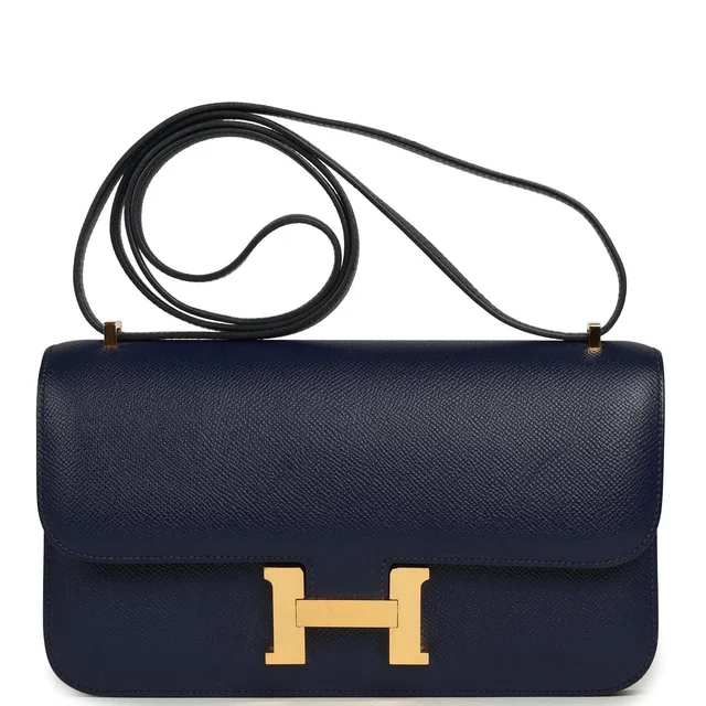 Hermès Constance Elan Bleu Indigo Epsom Gold Hardware in Blue Epsom leather from Madison Avenue Couture