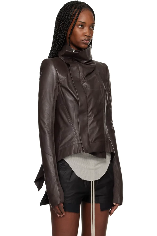 Rick Owens Brown Temple Naska Leather Jacket, photo 2 of 4 from SSENSE