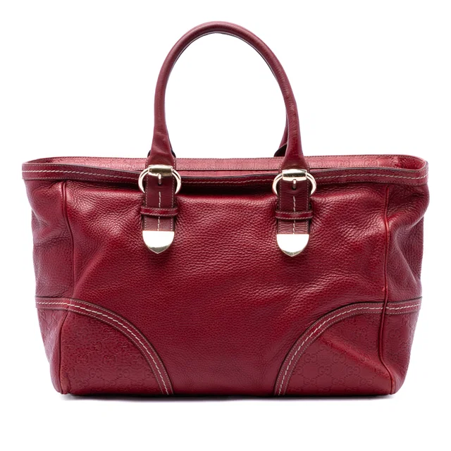 Red Gucci Guccissima Trimmed Calfskin Signoria Tote in Red Calfskin from Designer Revival