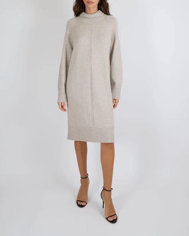 Max Mara Studio Beige Knit High-Neck Long-Sleeved Midi Jumper Dress Size IT 44 (UK 12) in Beige from Sellier