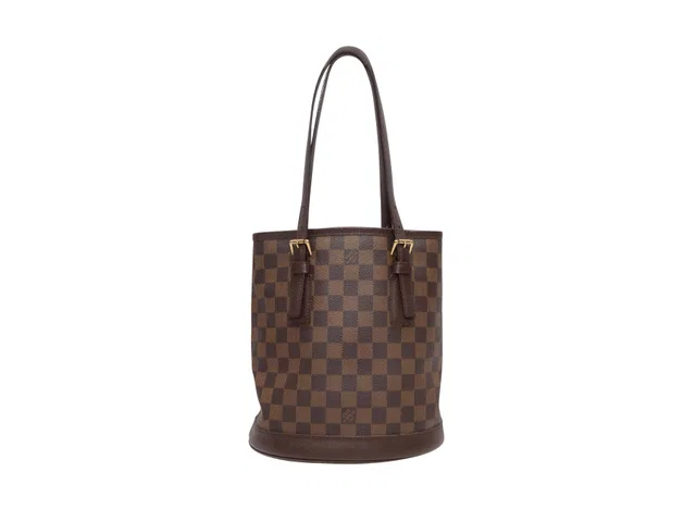 Brown Louis Vuitton Damier Ebene Marais Bucket 23 Bag in Brown Leather from Designer Revival