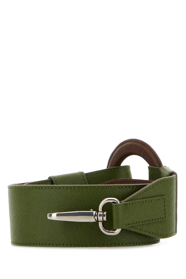 Prada Leather Shoulder Strap Belt — Green Vitello in Green Leather from HEWI
