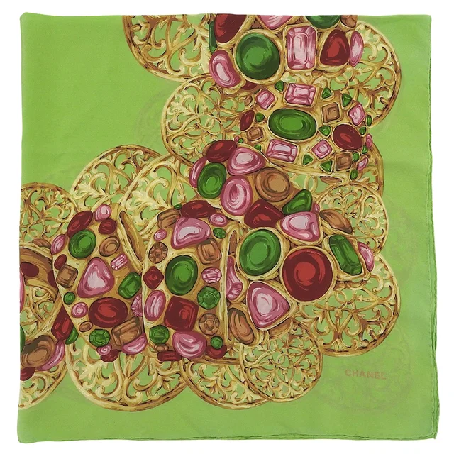 Chanel Gripowajewelry pattern scarf green/multi from VINTAGE QOO TOKYO