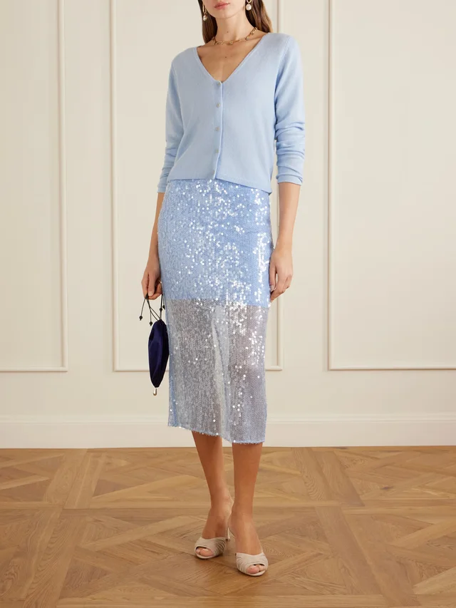 VERONICA BEARD Allora sequined chiffon midi skirt in Blue, photo 2 of 2 from NET-A-PORTER (Canada)