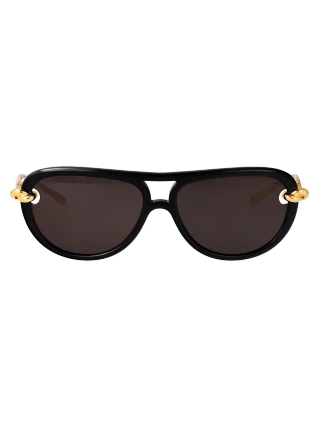 Bottega Veneta Bv1418s Metal-Frame Logo Sunglasses — Black in Black from HEWI