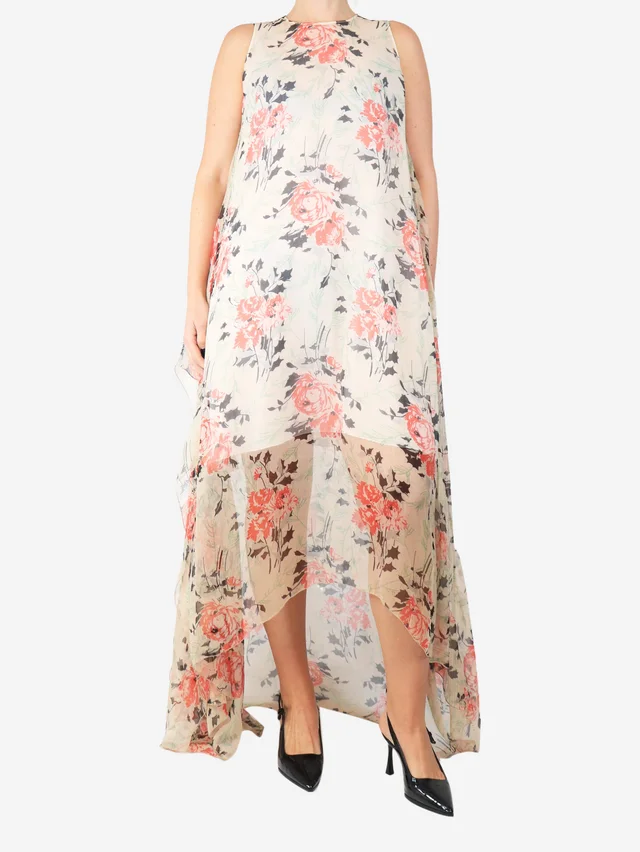 Loewe Pink and neutral asymmetric floral-print silk maxi dress - size UK 10 in Pink Silk from Sign of the Times