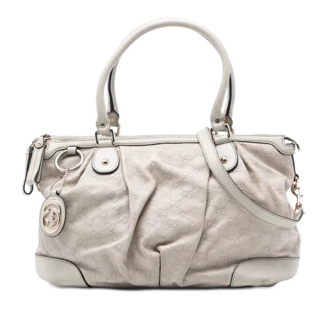 White Gucci Guccissima Sukey Satchel in White Leather from Designer Revival