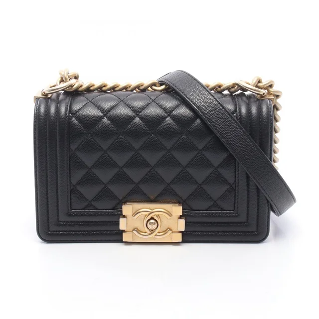 Chanel Shoulder Bag Boy Small Black Caviar Leather Chain in Black Caviar leather from The Reluxe