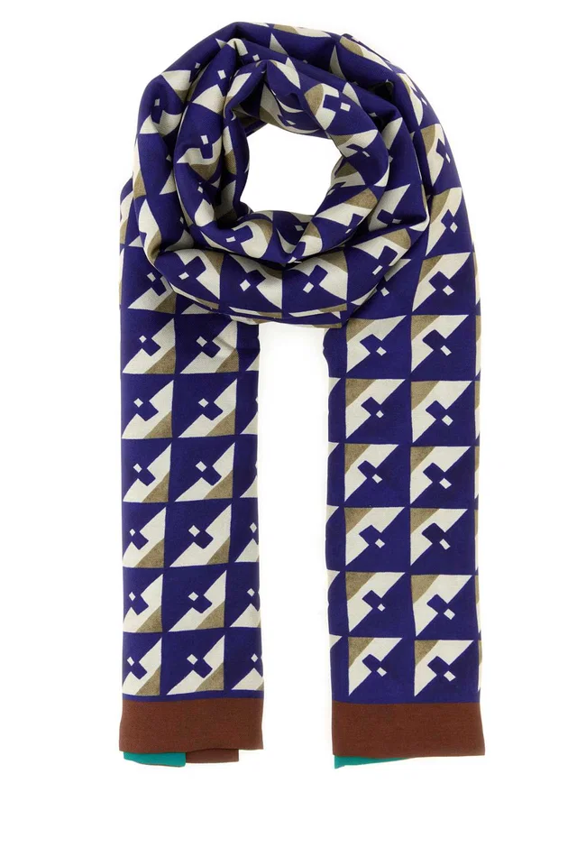 Miu Miu Printed Silk Foulard Scarf — Navy Exterior: Scarfs in Navy Silk from HEWI