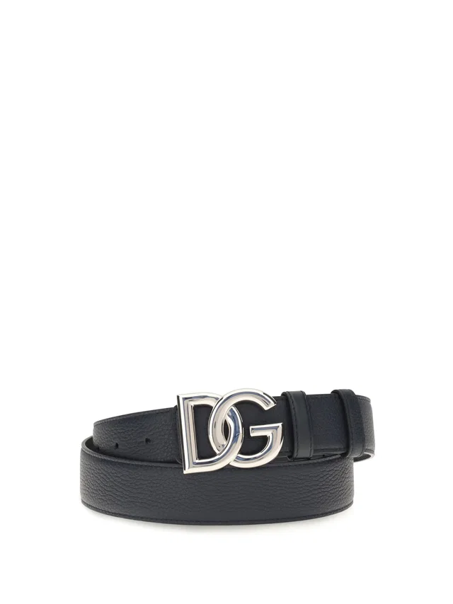 Dolce & Gabbana Interlocking Dg Buckle Calfskin Belt — Black Calf Leather in Black Calfskin from HEWI