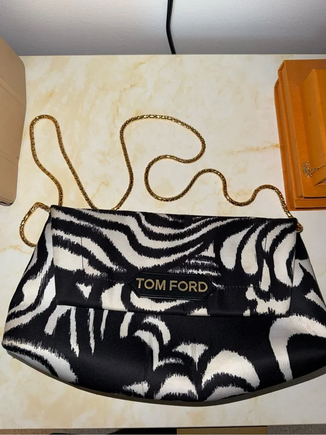 Tom Ford Black And White Zebra-Print Chain Crossbody Bag in black|white from Poshmark