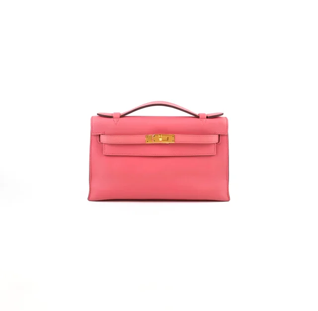 Hermès Kelly Pochette (Colour Repaired) Rose Azalee Swift - 2017 in Pink Swift leather from The Purse Affair