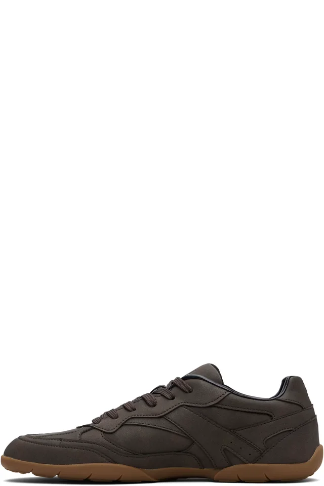 Hugo Brown Stacked Logo Faux-Leather Sneakers, photo 3 of 5 from SSENSE