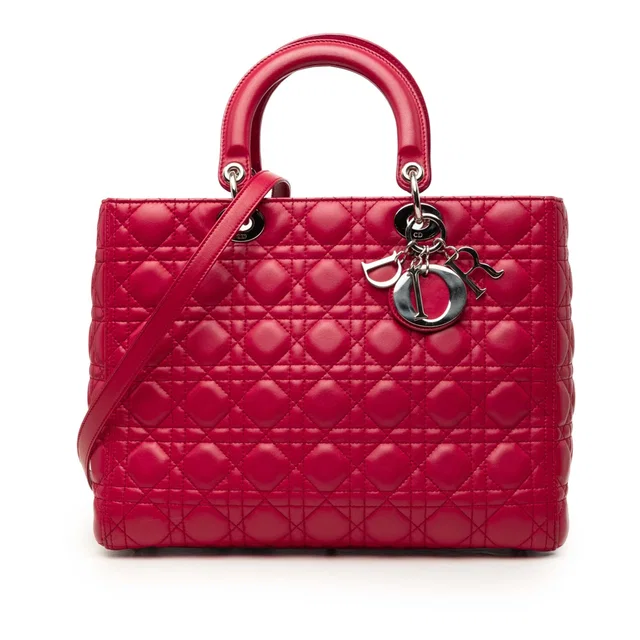 Pink Dior Large Lambskin Cannage Lady Dior Satchel in Pink Lambskin from Designer Revival