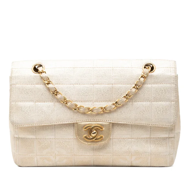 Gold Chanel New Travel Line Medium Metallic Nylon Single Flap Shoulder Bag in Gold Nylon from Designer Revival, photo 1 of 1