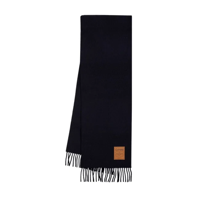 GANNI Double-Face Wool Scarf — Black Scarfs in Black Wool from HEWI