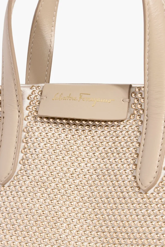 Ferragamo Embellished Satin Tote in Beige, photo 4 of 6 from THE OUTNET