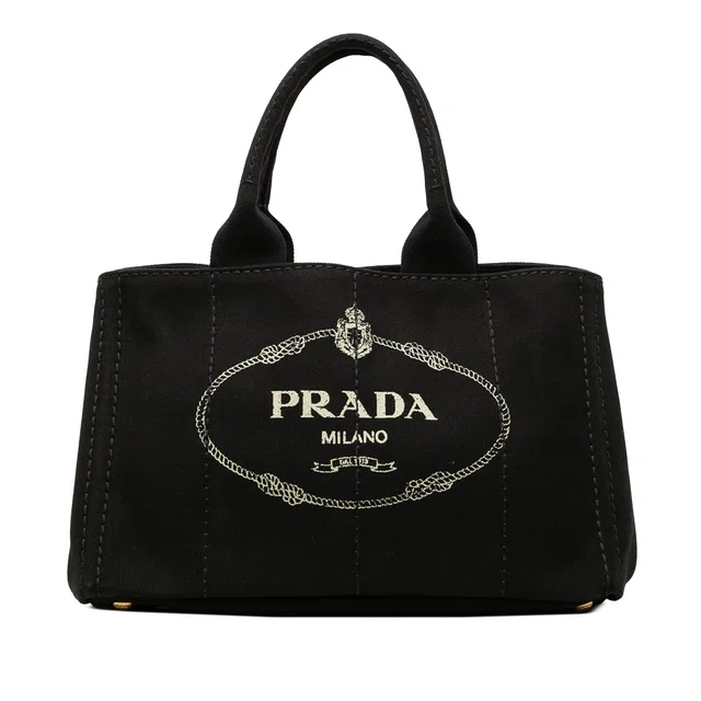 Black Prada Canvas Canapa Logo Tote Satchel in Black Canvas from Designer Revival