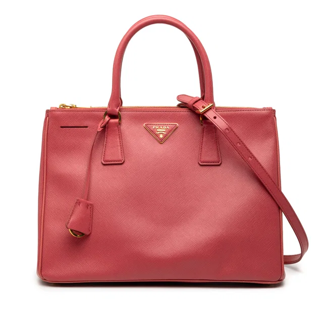 Pink Prada Medium Saffiano Lux Galleria Double Zip Satchel in Pink Saffiano leather from Designer Revival