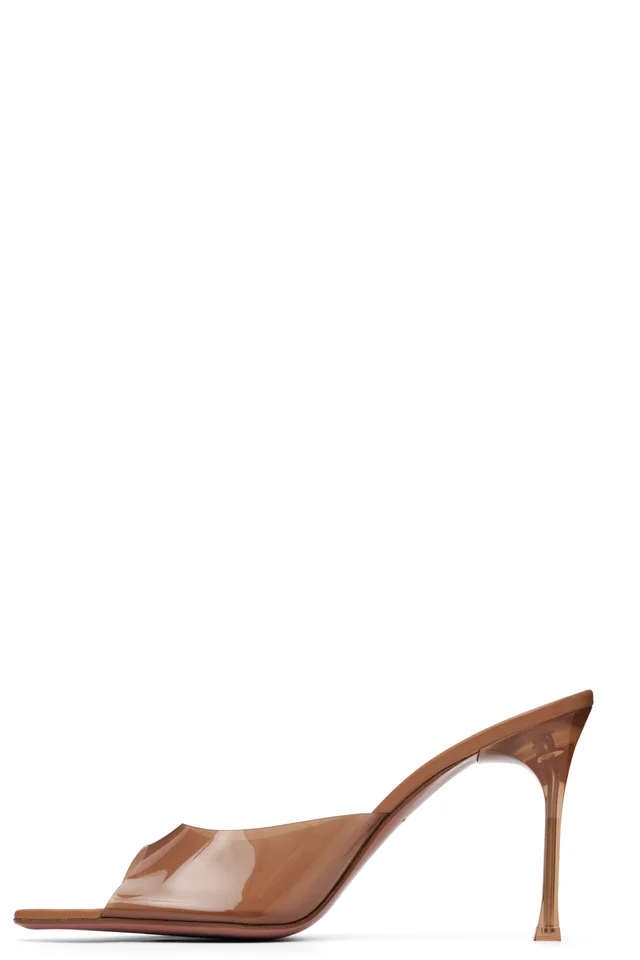 Amina Muaddi Brown Alexa Glass Slipper 95 Heeled Sandals, photo 3 of 4 from SSENSE