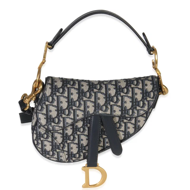 Dior Blue Oblique Canvas Mini Saddle Bag Fabric Handbag in Blue Canvas from HEWI
