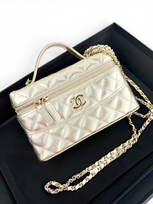 Chanel Gold Caviar Slim Top Handle Vanity in Gold Caviar leather from Season 2 Consign, photo 2 of 11