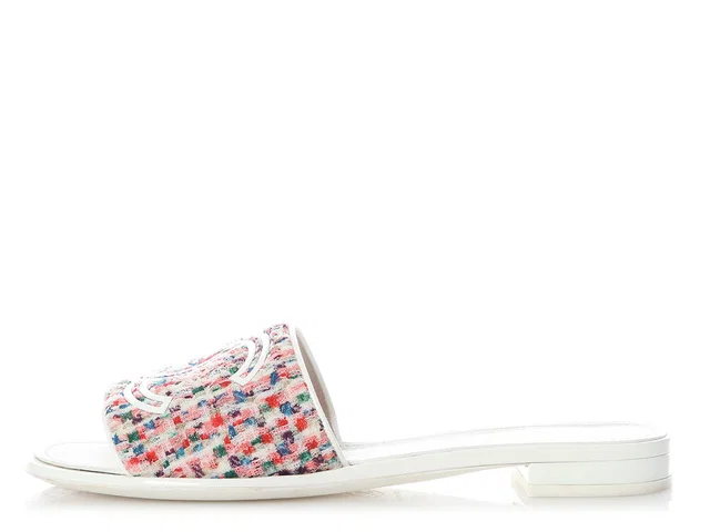 Chanel Multicolor Tweed Slides in Multicolor Tweed from Ann's Fabulous Finds