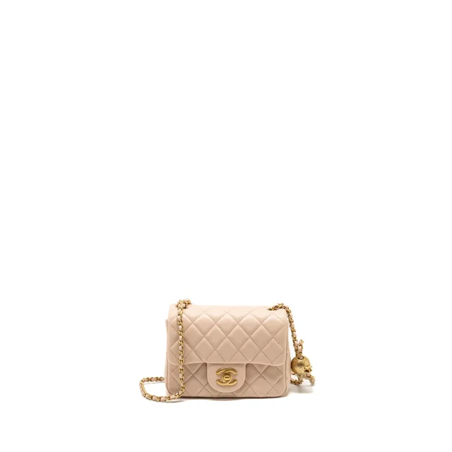 Chanel 22C pearl crush mini square flap bag lambskin pink Ghw (microchip) in Pink Lambskin from EMIER