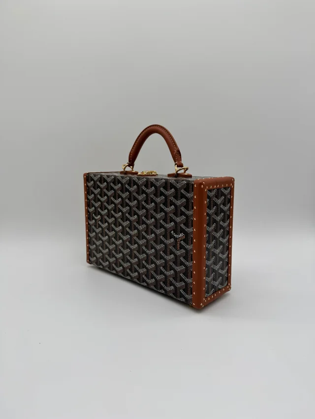 Goyard Grand Hôtel Trunk Bag Black & Tan Gold Hardware in Black from Luxury Promise, photo 7 of 11