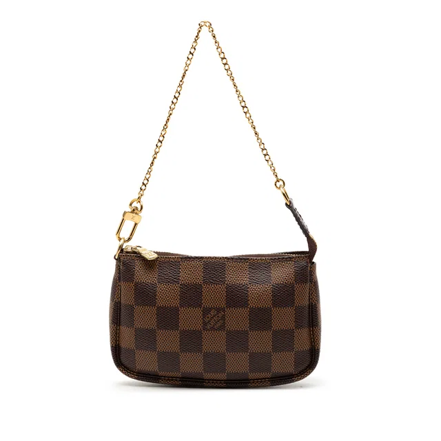 Brown Louis Vuitton Damier Ebene Mini Pochette Accessoires Handbag in Brown Canvas from Designer Revival
